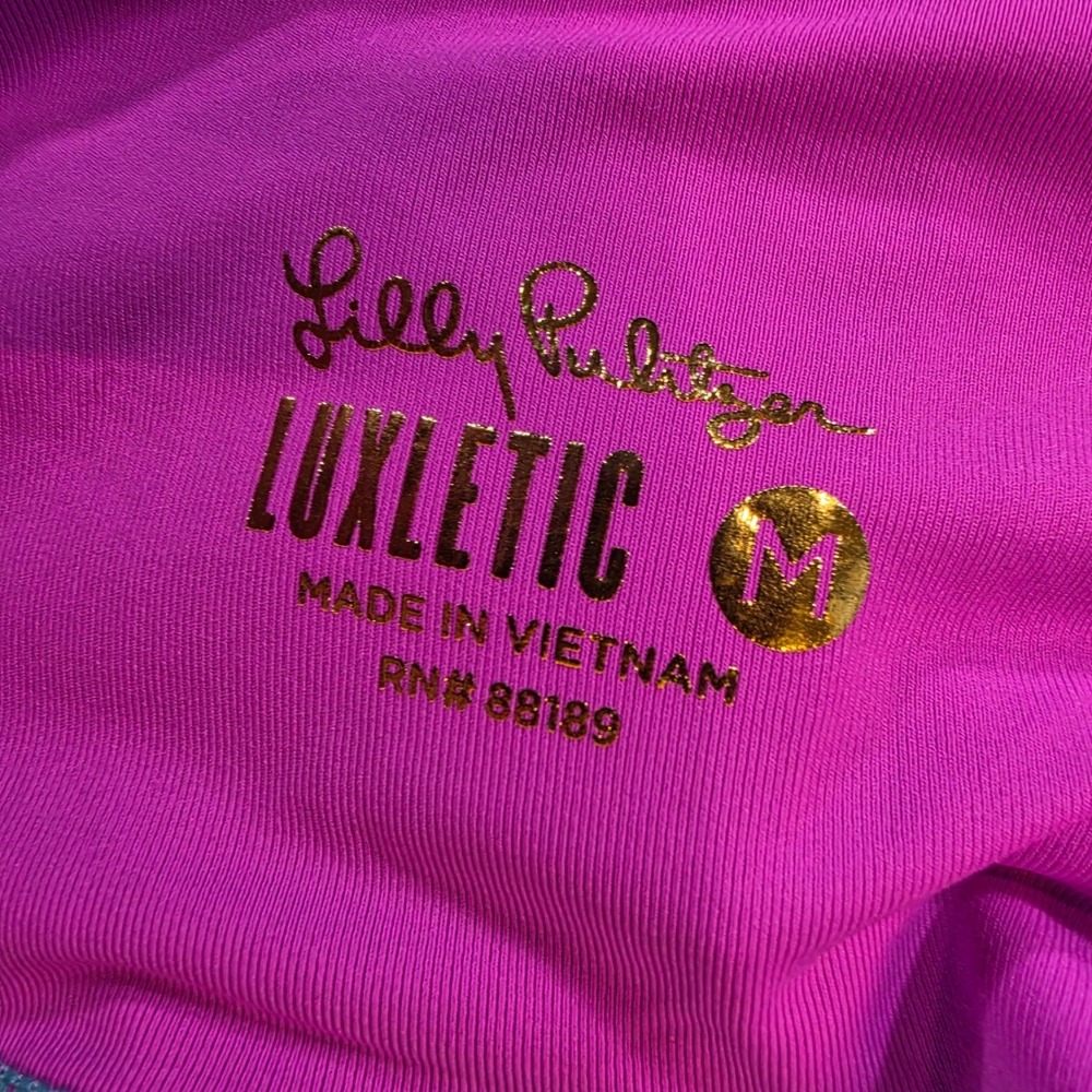 Lilly Pulitzer Luxletic Weekender High Rise Leggings Seaweed Samba Pink Green M - Picture 7 of 8